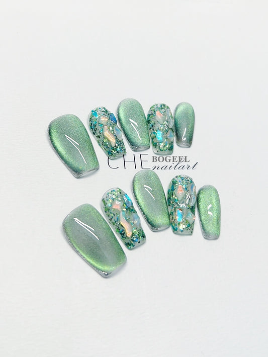 Uñas Postizas Decoradas con Cristales Blancos - Acabado Verano - Image 2