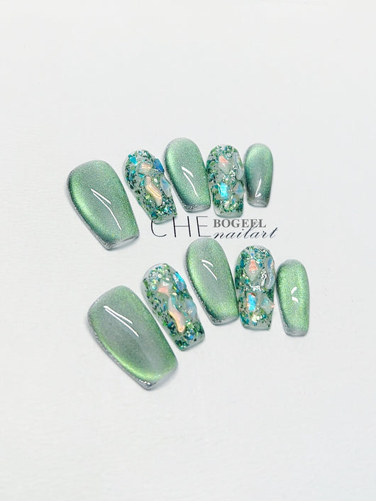 Uñas Postizas Decoradas con Cristales Blancos - Acabado Verano - Image 2