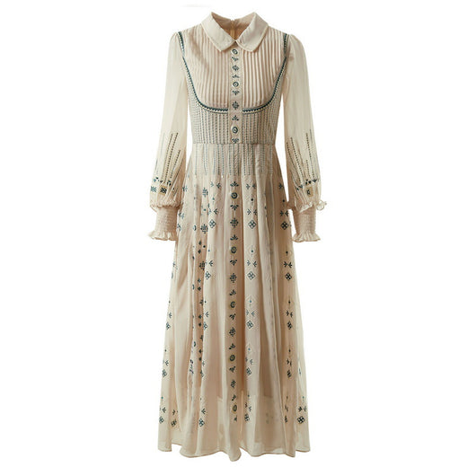 Vestido Ejecutivo Plisado con Cuello Solapa y Bordado Industrial - Image 5