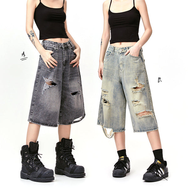 Pantalones Cortos Punk Rock Retro Americano Destructurados