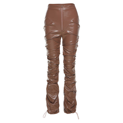 Pantalón de Cuero PU Cintura Alta con Bolsillo Lateral - Estilo Urbano Casual - Image 5