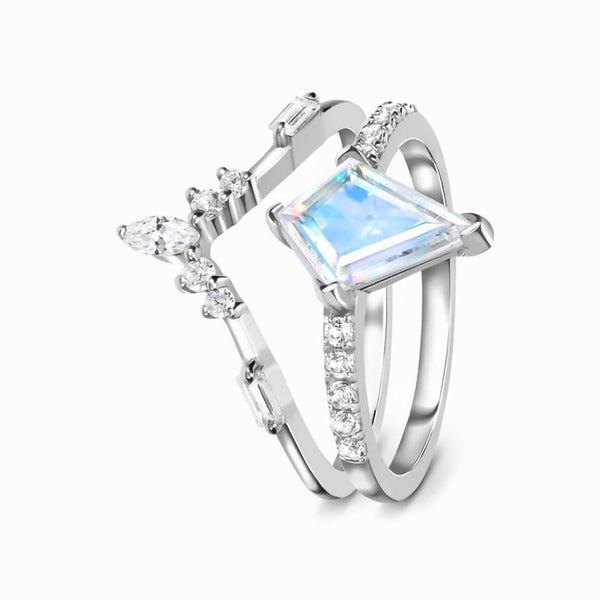 Anillo de Plata Esterlina con Diamante Diseño Gota de Agua Doble Capa