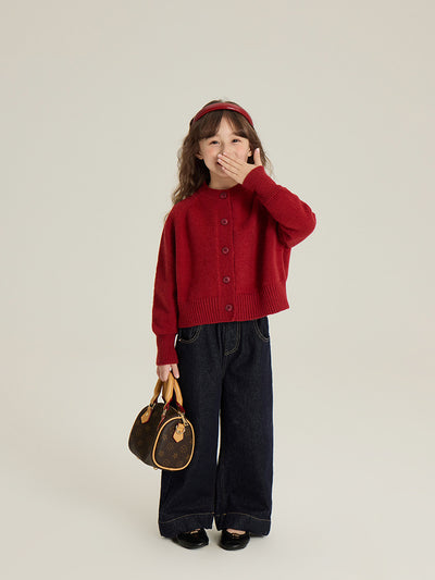 Cardigan Tejido Rojo Estilo Coreano para Niña - Image 12