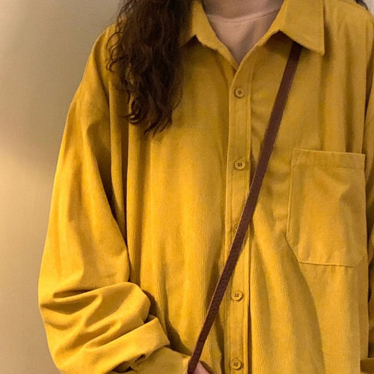 Camisa de Pana Suelta Retro Americana Marrón para Mujer - Manga Larga - Image 9