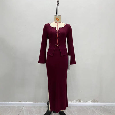 Blusa Corta con Cuello Cuadrado y Hebilla Fashion en Burgundy - Conjunto Tejido - Image 3