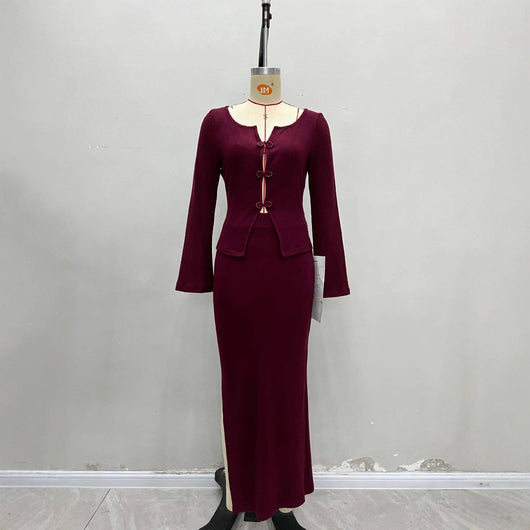 Blusa Corta con Cuello Cuadrado y Hebilla Fashion en Burgundy - Conjunto Tejido - Image 3