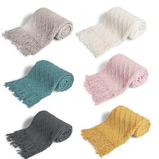 Manta de Viaje Tejida Nordic Pure Color con Flecos - Image 17