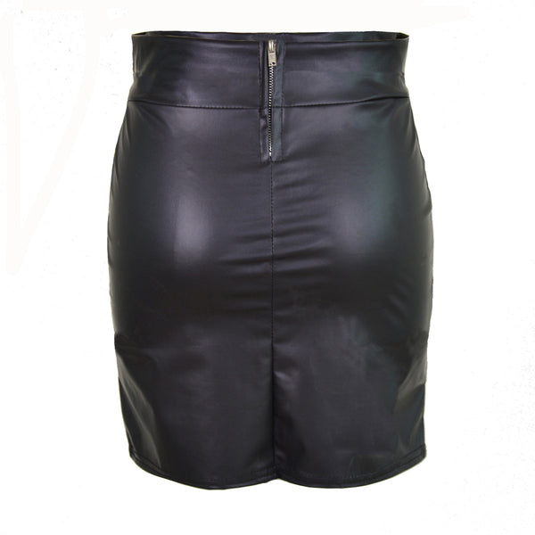 Falda de Cuero Sintético Talle Alto con Bolsillos para Mujeres Plus Size