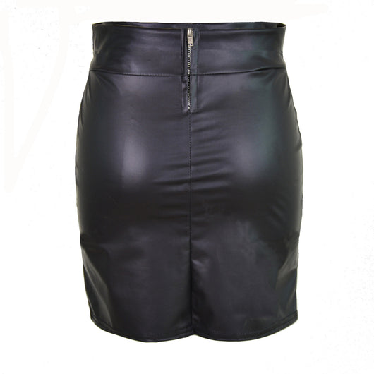 Falda de Cuero Sintético Talle Alto con Bolsillos para Mujeres Plus Size - Image 2