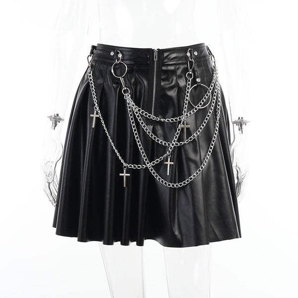 Falda de Cuero PU Plisada con Cadenas Punk - Image 6