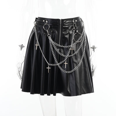 Falda de Cuero PU Plisada con Cadenas Punk - Image 6