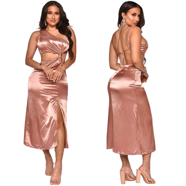 Vestido Asimétrico Elegante con Tirante al Hombro y Abertura Lateral