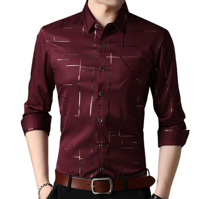 Camisa Slim Fit de Hombre con Cuello Solapa y Rayas Manga Larga - Image 3