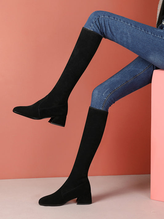 Botas Altas Hasta la Rodilla con Fleece y Tacón Medio Elástico - Image 2