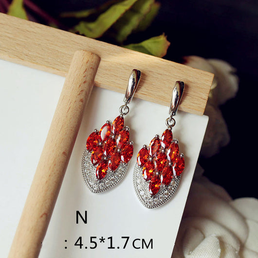 Aretes Largos de Novia con Rubí Rojo Paloma Talla Cuadrada Redonda - Image 12