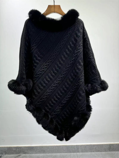 Poncho Tipo Capa de Punto Grueso con Cuello de Pelaje - Image 21