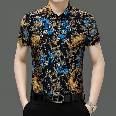 Camisa Estampada de Manga Corta para Hombre Adulto - Tela Fresca Elástica - Image 17