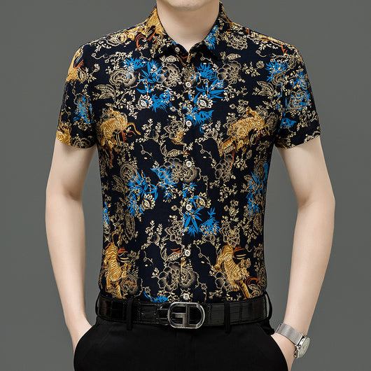 Camisa Estampada de Manga Corta para Hombre Adulto - Tela Fresca Elástica - Image 17