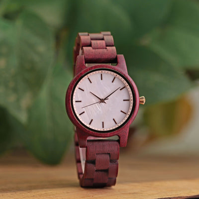 Reloj de Madera para Mujer con Esfera de Concha - Cuarzo Casual Violeta - Image 10