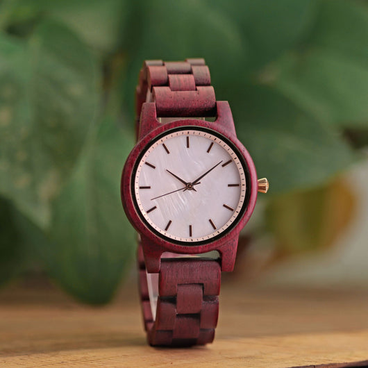 Reloj de Madera para Mujer con Esfera de Concha - Cuarzo Casual Violeta - Image 10
