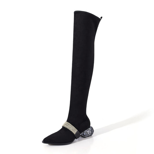 Botas de Tacón Grueso con Punta Fina y Forro Elástico en Cuero Genuino - Image 2