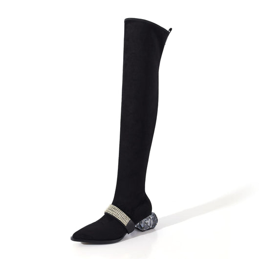 Botas de Tacón Grueso con Punta Fina y Forro Elástico en Cuero Genuino - Image 2