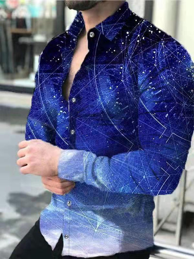 Camisa Manga Larga Estampado 3D Diseño Irregular Ajuste Slim Hombre Moda Urbana - Image 17