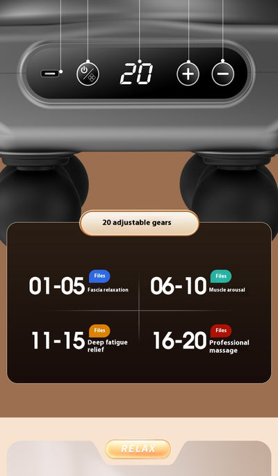 White six-head percussion muscle massager with LCD screen, 9-speed mode, and 20-speed intensity for deep tissue relaxation. - Image 26