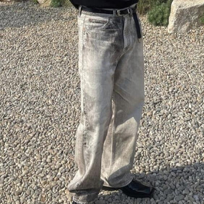 Jeans Ajustados Daddy con Desgarre y Efecto Gato Gris Claro