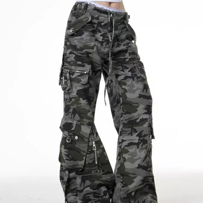 Pantalones Cargo Camuflaje Retro Cintura Baja Corte Holgado