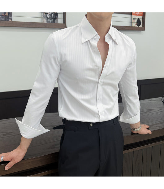 Camisa de Vestir Manga Larga a Rayas para Hombre con Cuello Italiano - Image 15