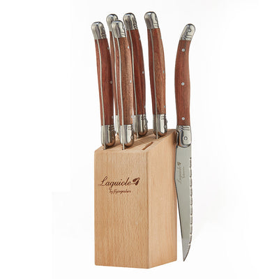 Juego de Cuchillo y Tenedor para Carne en Acero Inoxidable con Mango de Madera de Palisandro