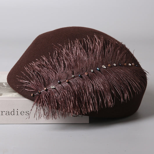 Boina Retro de Lana con Detalles de Plumas para Otoño e Invierno - Image 10