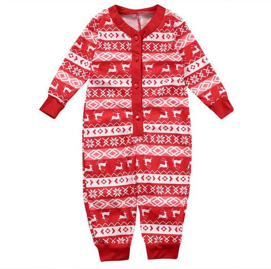 Red and white Christmas loungewear pajama set with reindeer and snowflake fair isle pattern. - Image 12
