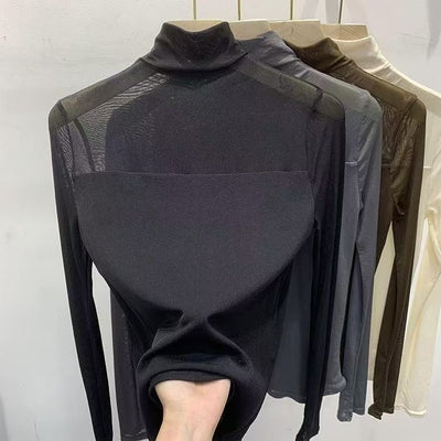 Blusa Base Cuello Semialto con Encaje Colores Sólidos - Image 9