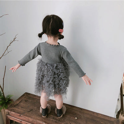 Vestido Infantil de Otoño con Lazo y Mangas Largas en Tul Tejido - Image 12