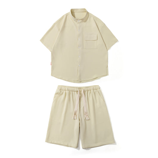Conjunto de Dos Piezas Ice Silk para Hombre - Camisa Manga Corta y Shorts con Cordón - Image 4