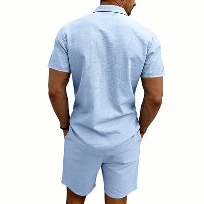 Conjunto de Shorts y Camiseta de Lino para Hombre - Ajuste Relajado - Image 37