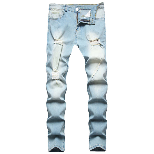 Jeans Slim Ajustados con Desgarre Estilo Europeo para Hombre - Image 16