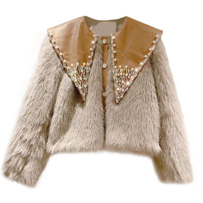 Abrigo Acolchado para Mujer con Cuello Decorado de Perlas - Image 3