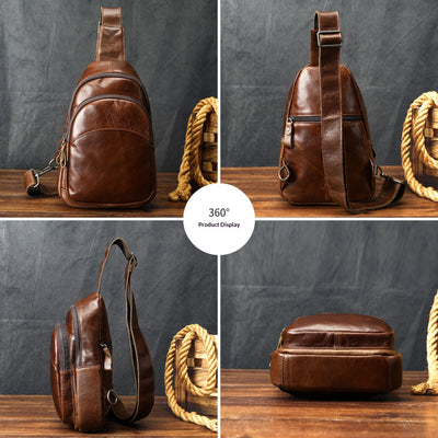 Bolsa de Pecho Minimalista de Cuero Genuino Gran Capacidad para Hombre - Image 3