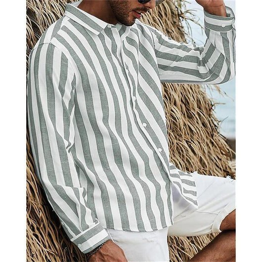 Camisa Casual de Rayas con Mangas Largas para Hombre - Image 13