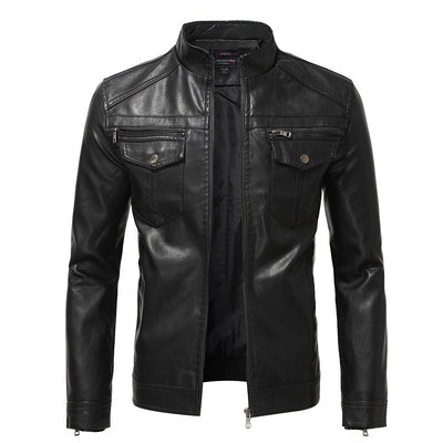 Chaqueta de Cuero con Cierre y Cuello Alto para Negocios y Motocicleta - Otoño e Invierno - Image 11