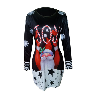 Vestido Navideño Cuello Redondo Manga Larga con Estampado Festivo - Image 10