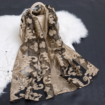 Pañuelo de Seda Estampado Flores Huecas - Diseño Elegante y Versátil - Image 31