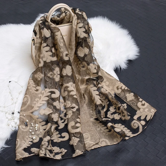 Pañuelo de Seda Estampado Flores Huecas - Diseño Elegante y Versátil - Image 31