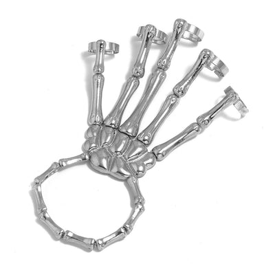 Pulsera Calavera Gótica Doble Dedo Metal Texturizado Punk - Image 4