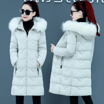 Chaqueta de Algodón con Capucha y Cuello de Piel Oversized para Talla Grande