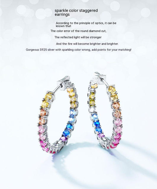 Aretes de Circonia Arcoíris en Plata S925 con Gemas de Colores Incrustadas - Image 5