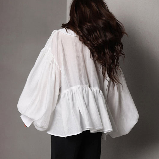 Blusa Elegante con Mangas Abullonadas y Volantes - Image 12